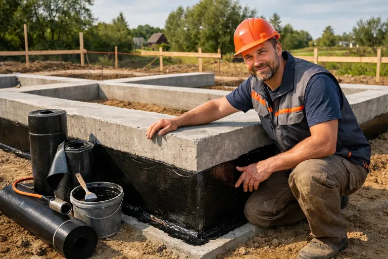 Гидроизоляция бетонного фундамента на объекте