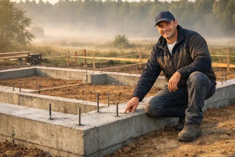 Фундамент дома на участке в природном окружении
