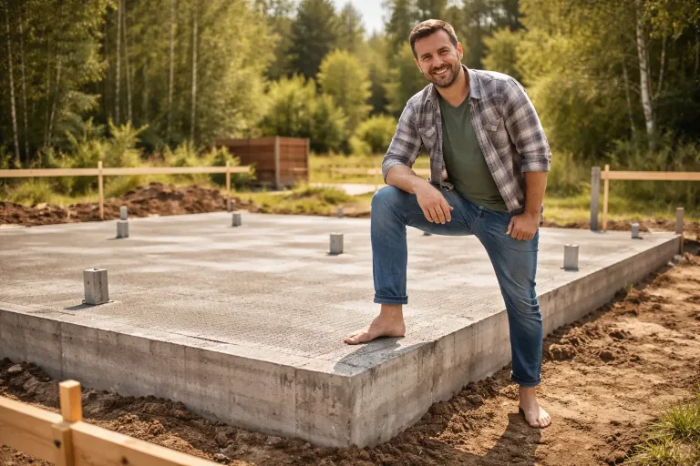 Начало строительства дачи на бетонном фундаменте